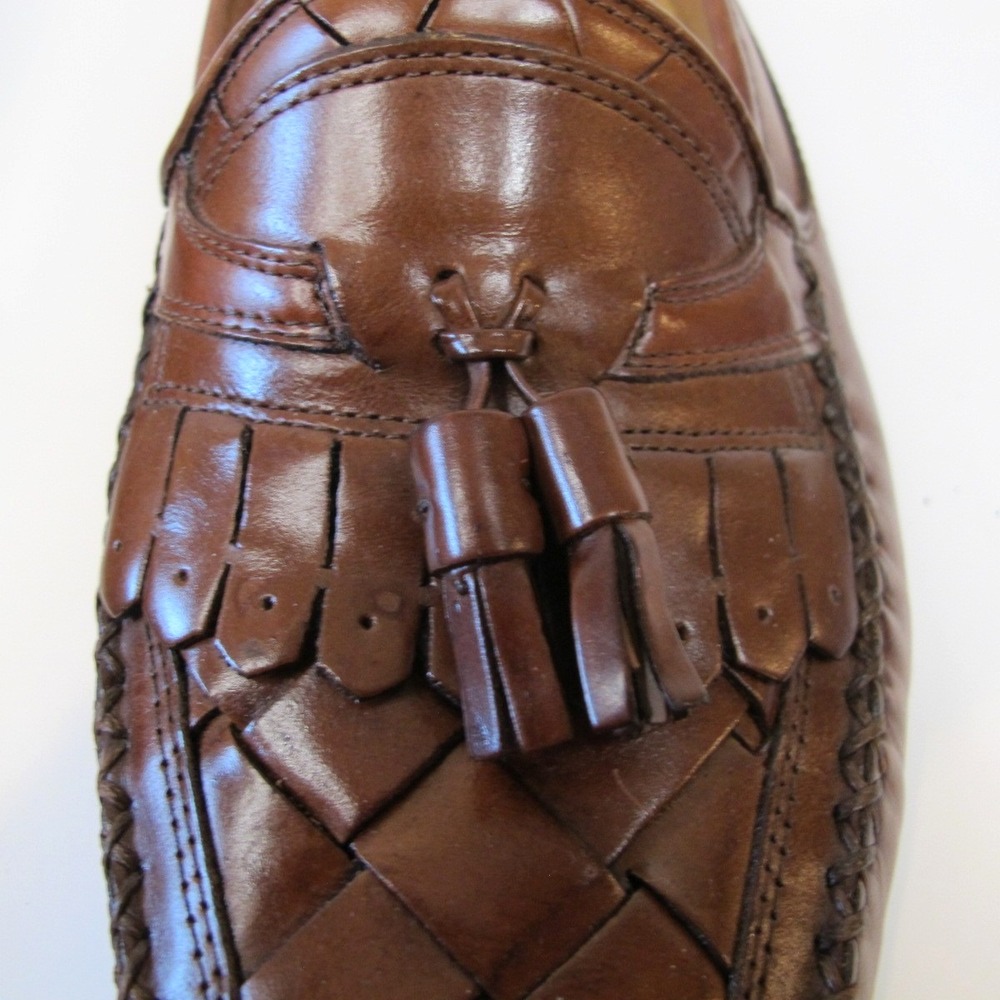 Giorgio‎ Brutini Le Glove Brown Leather Woven Tassel Loafers Men's Size 12D - Picture 3 of 11